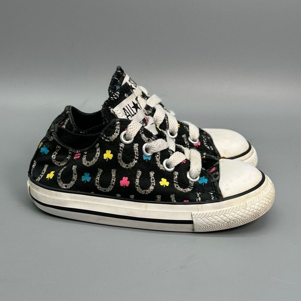 Converse All Star Lucky Clover Infant Kids Girls  Size 7 Shoes Black Horseshoe